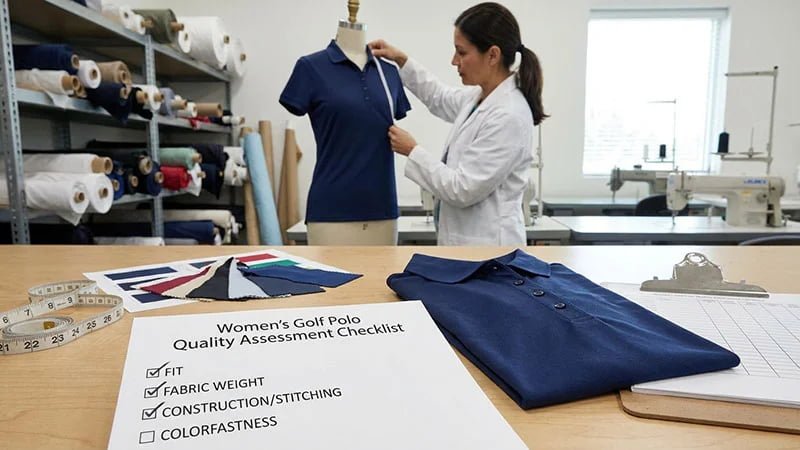 A quality assessment checklist for women's golf apparel.