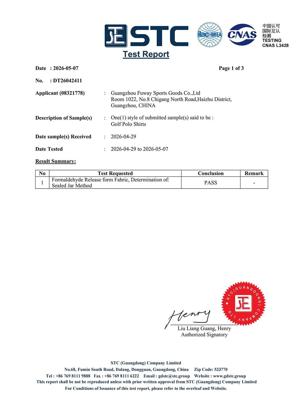 Determination of Formaldehyde  - Page 1