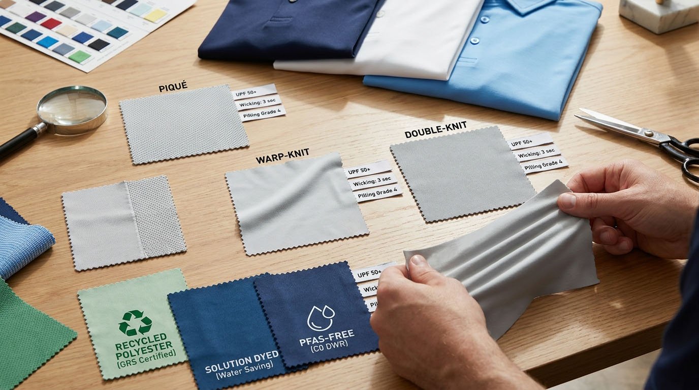 Differentiating golf apparel with advanced fabrics Close-up images showing different advanced fabric textures and weaves