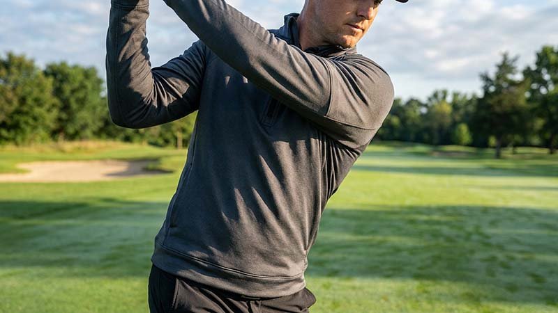 A diagram showing the range of motion in a golf swing.