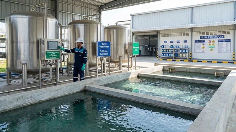 A water treatment facility at a modern, compliant dyehouse.