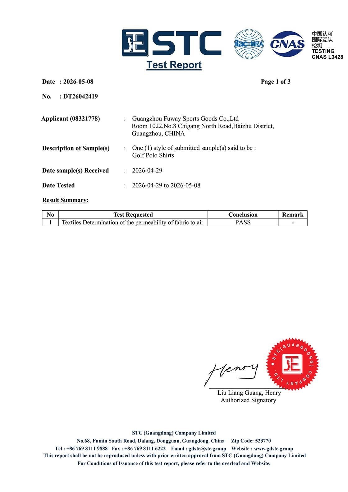 Air Permeability Test Report