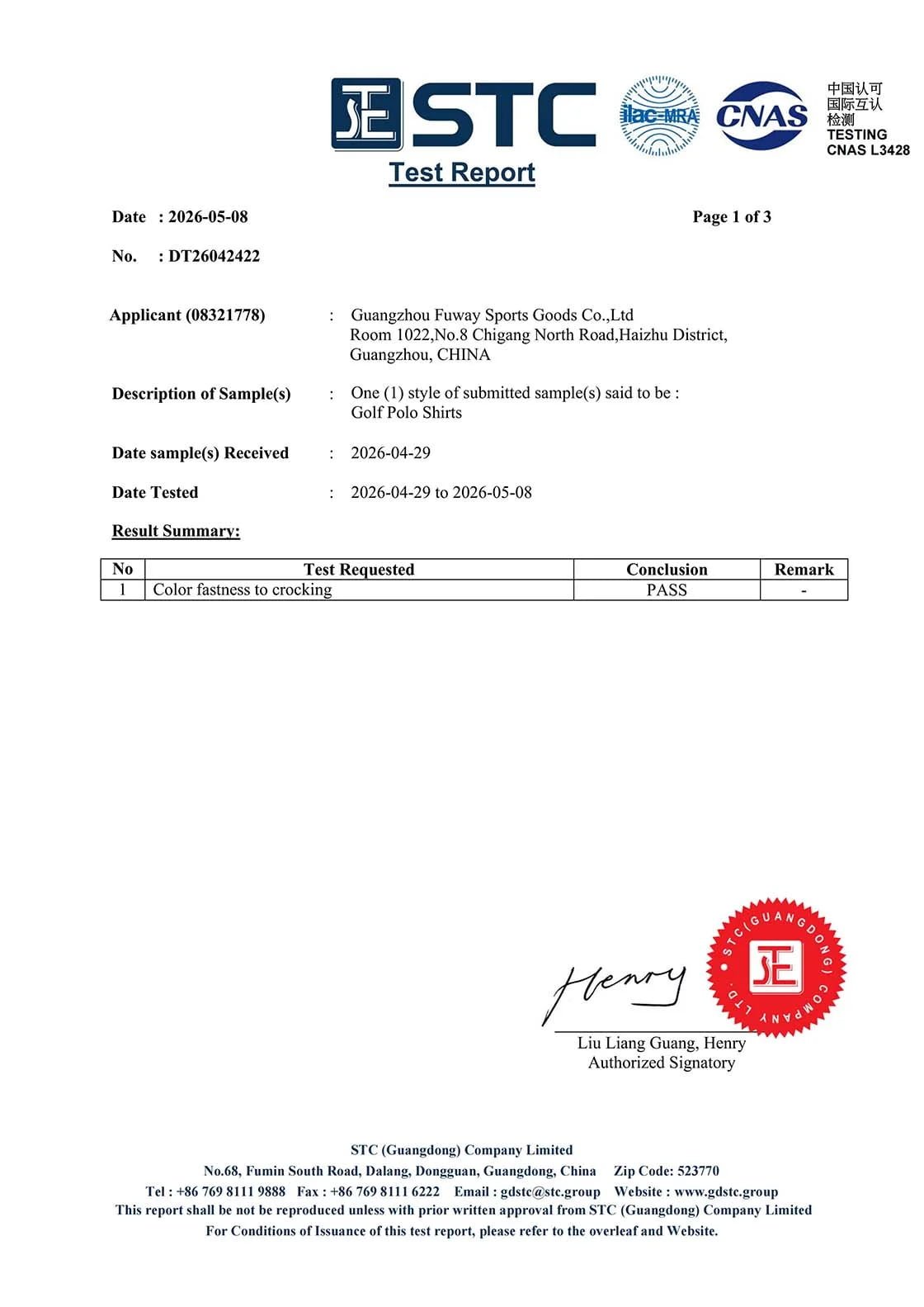 Color Fastness to Crocking Test Report - Page 1