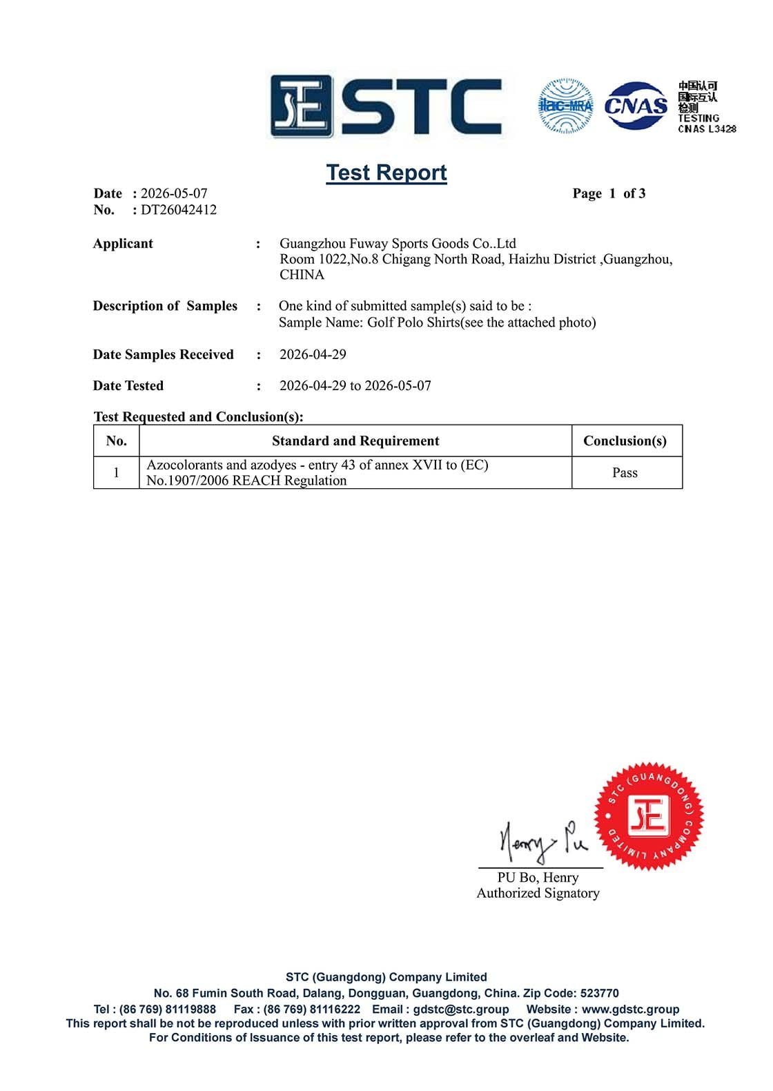 Azo Test Report - Page 1