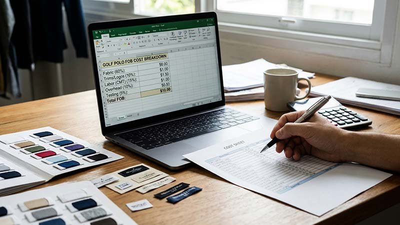 A spreadsheet showing a detailed cost breakdown of a garment.