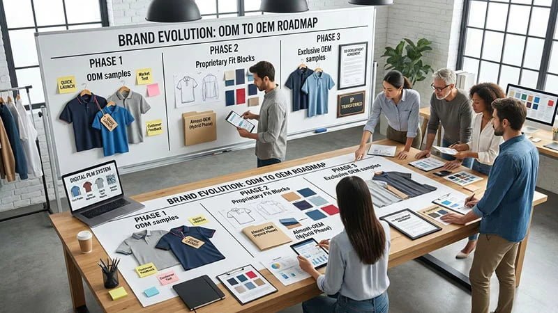 A roadmap showing a brand's evolution from ODM to a hybrid model to full OEM.
