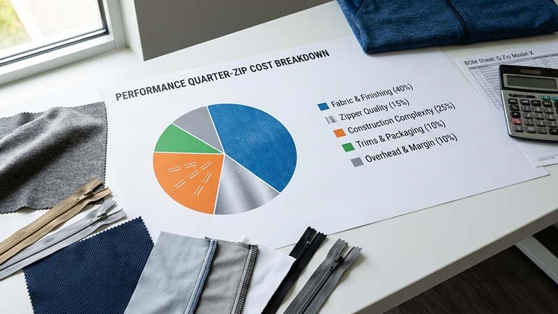 A cost breakdown pie chart for a performance garment.