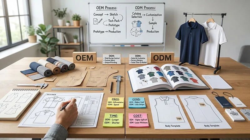 A diagram showing the different inputs and outputs for OEM vs. ODM processes.