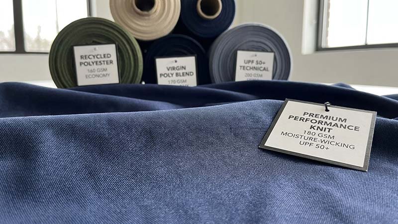A close-up of performance knit fabric for a golf polo.