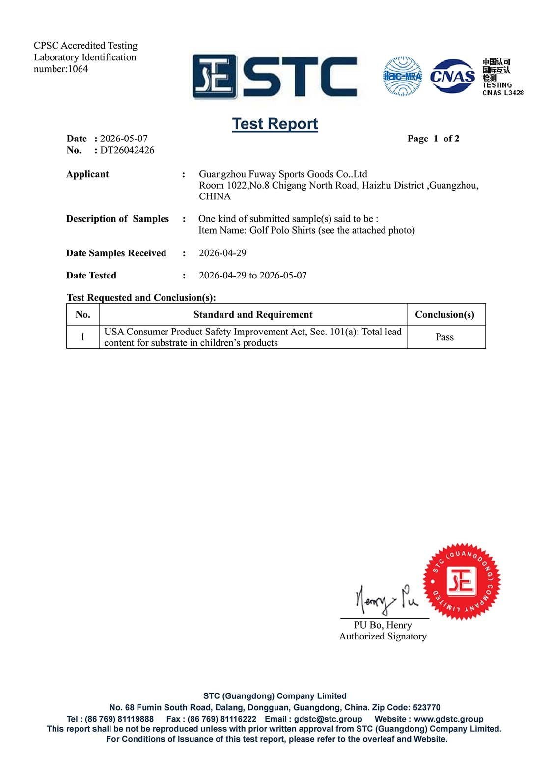 Lead Content Test Report - Page 1