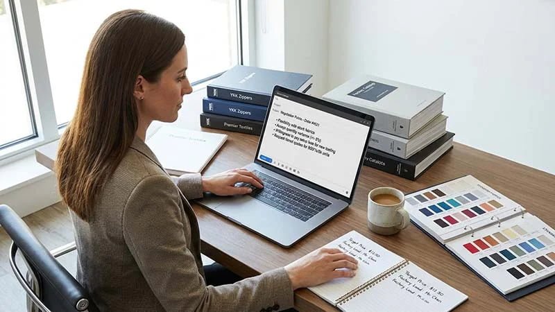 A person writing a professional email on a laptop.