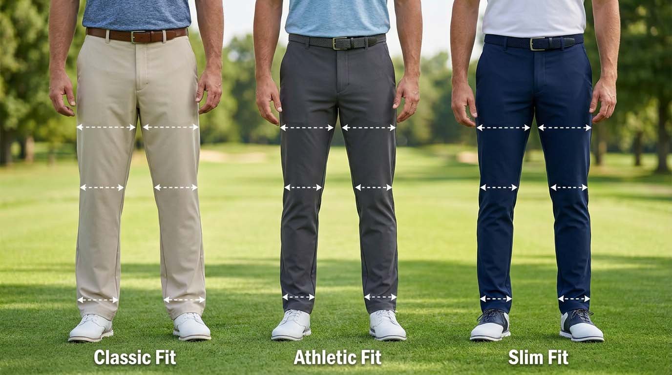 Comparison of classic, athletic, and slim fit golf pants