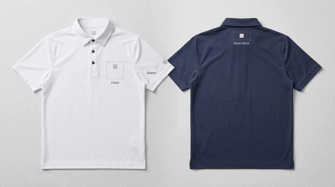 Golf Polo Logo Placement Guide: Left Chest, Sleeve & Back Neck Size Specs