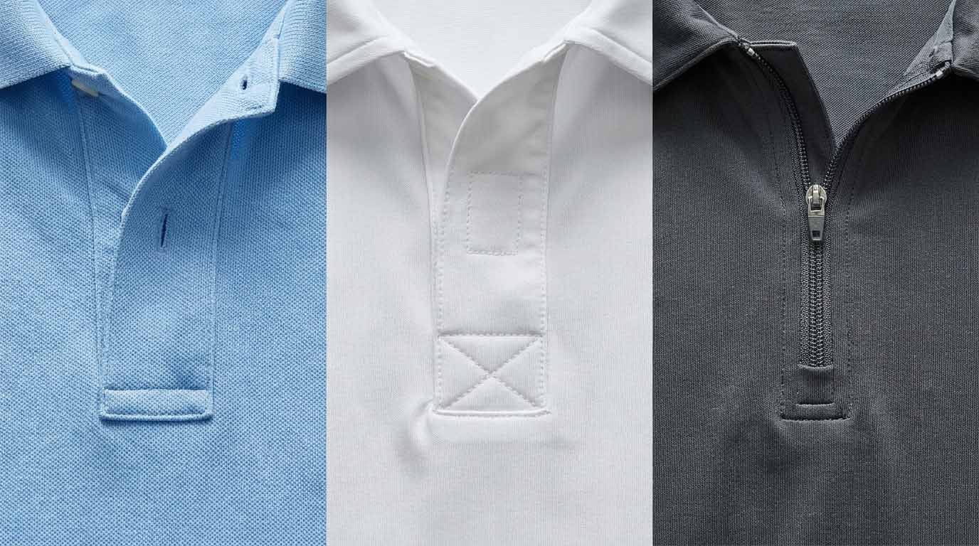 Golf polo placket construction types