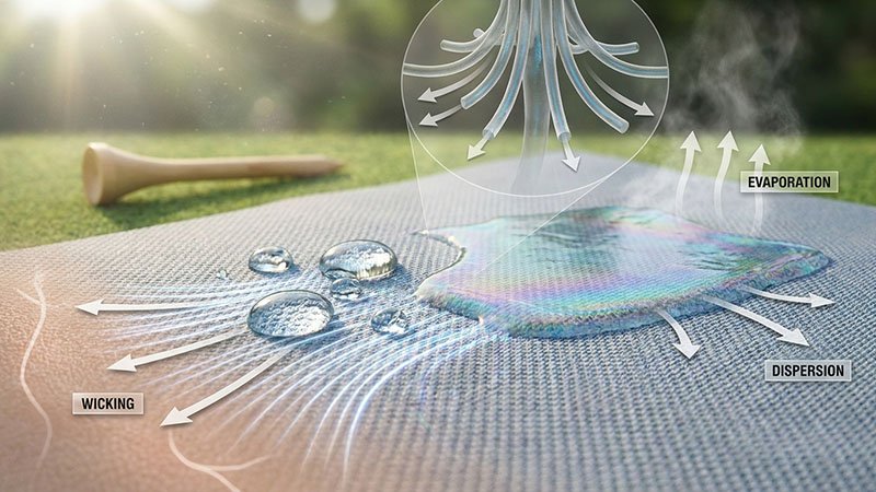 Diagram of sweat wicking and evaporation on fabric