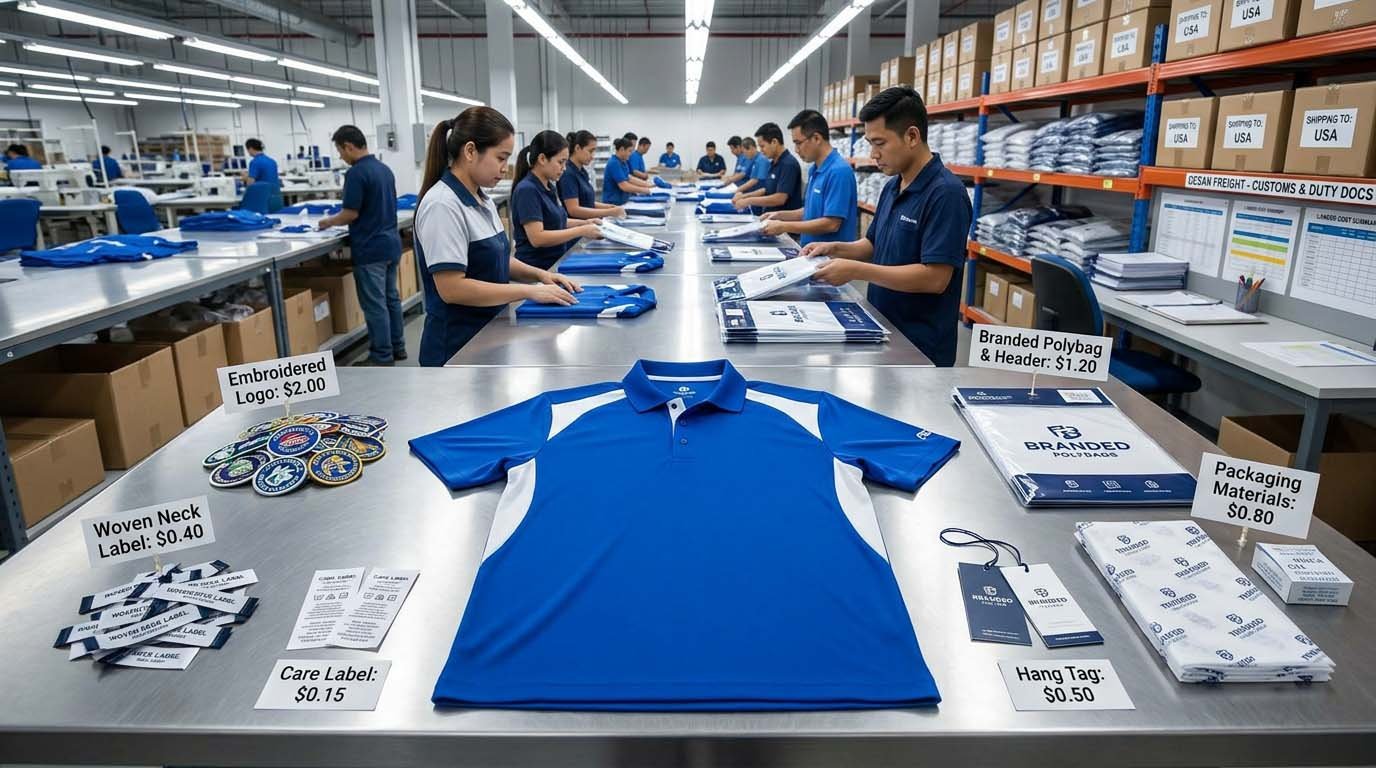 Complete per-unit cost structure from garment to packaged product Manufacturing cost breakdown per unit