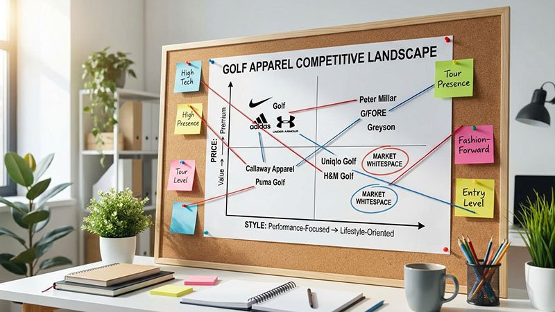 Mapping the golf apparel competitive landscape A competitor map showing different golf brands positioned by price and style (performance vs. lifestyle)