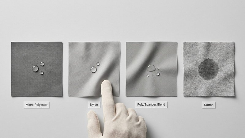 Comparing fabric swatches of polyester and nylon