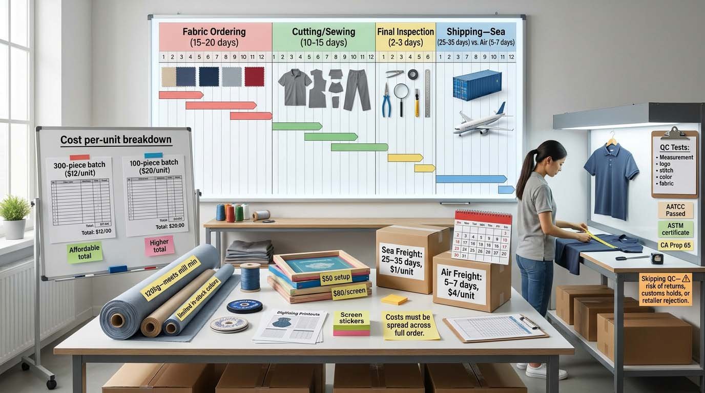 Sampling, production, and shipping timeline stages Production timeline breakdown