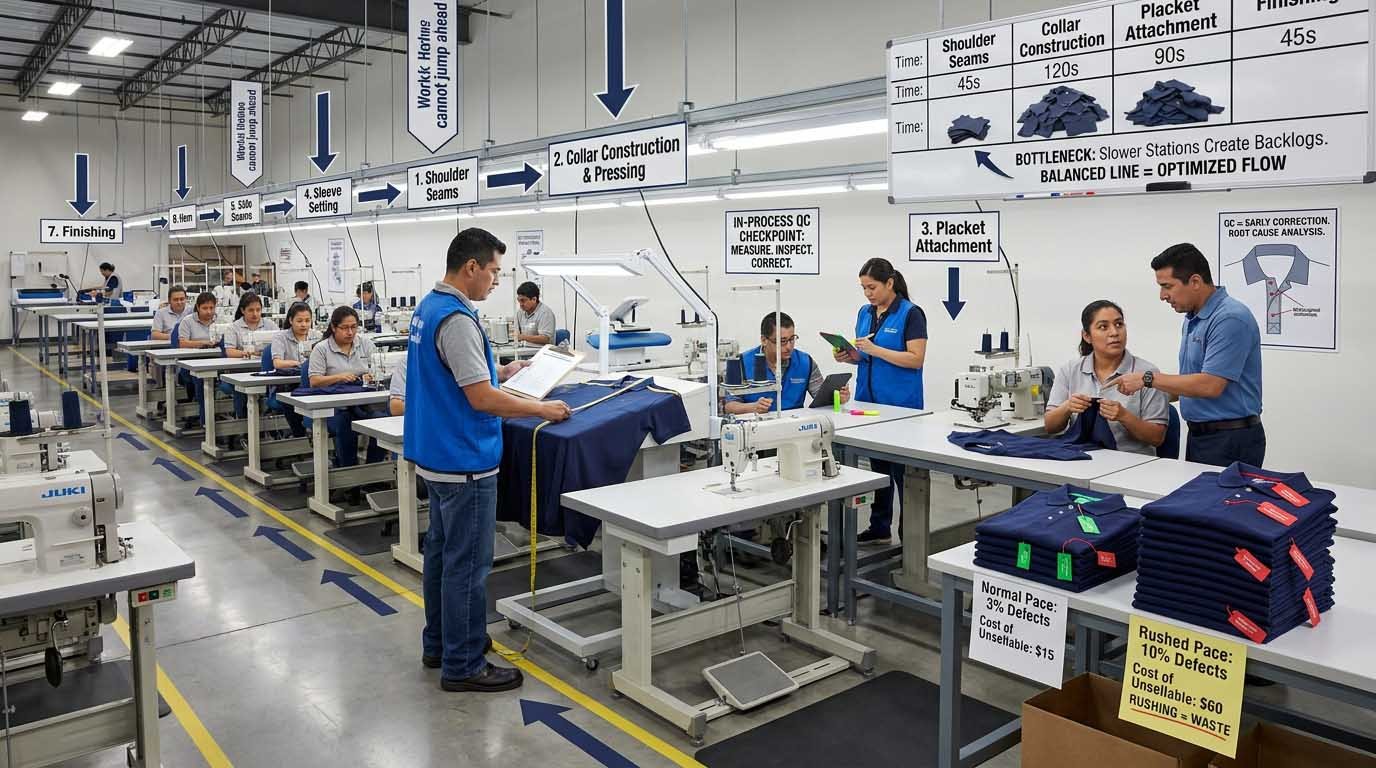 Sewing line process flow and quality gates