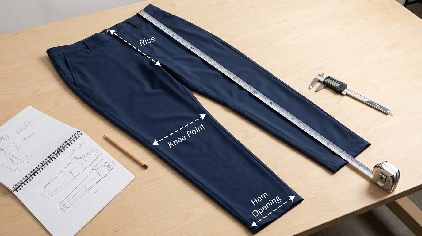 Golf Pants Patterning Guide—Rise, Knee Point & Hem Opening: Measurement Points, Spec Ranges & Mobility Allowance