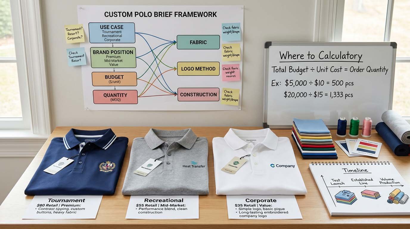 Decision framework flowchart for custom polo specs