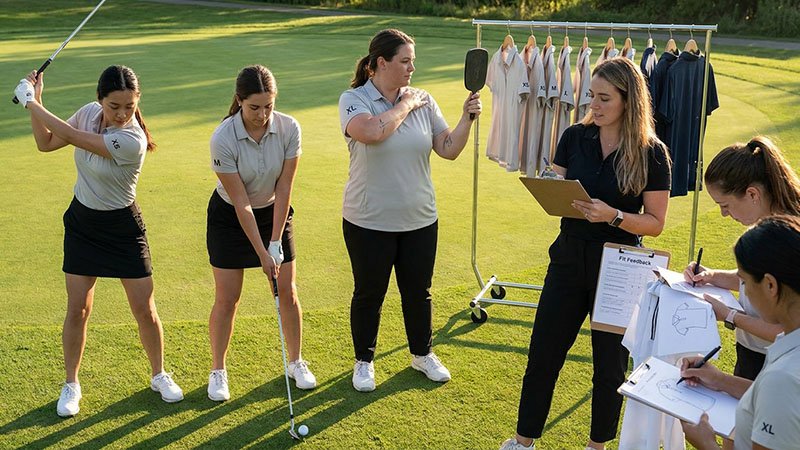 Women's golf polo size inclusivity testing Size range fit testing