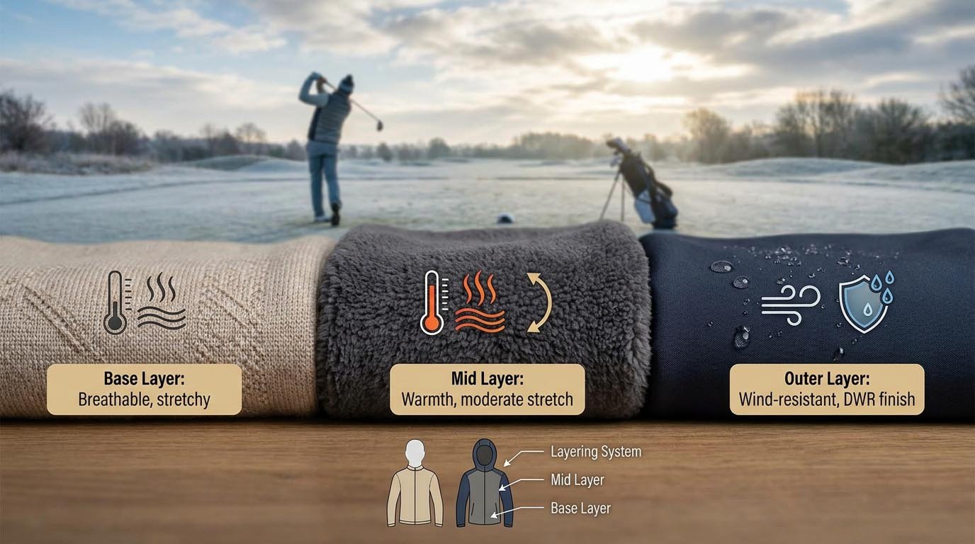 Merino fleece softshell winter golf fabrics