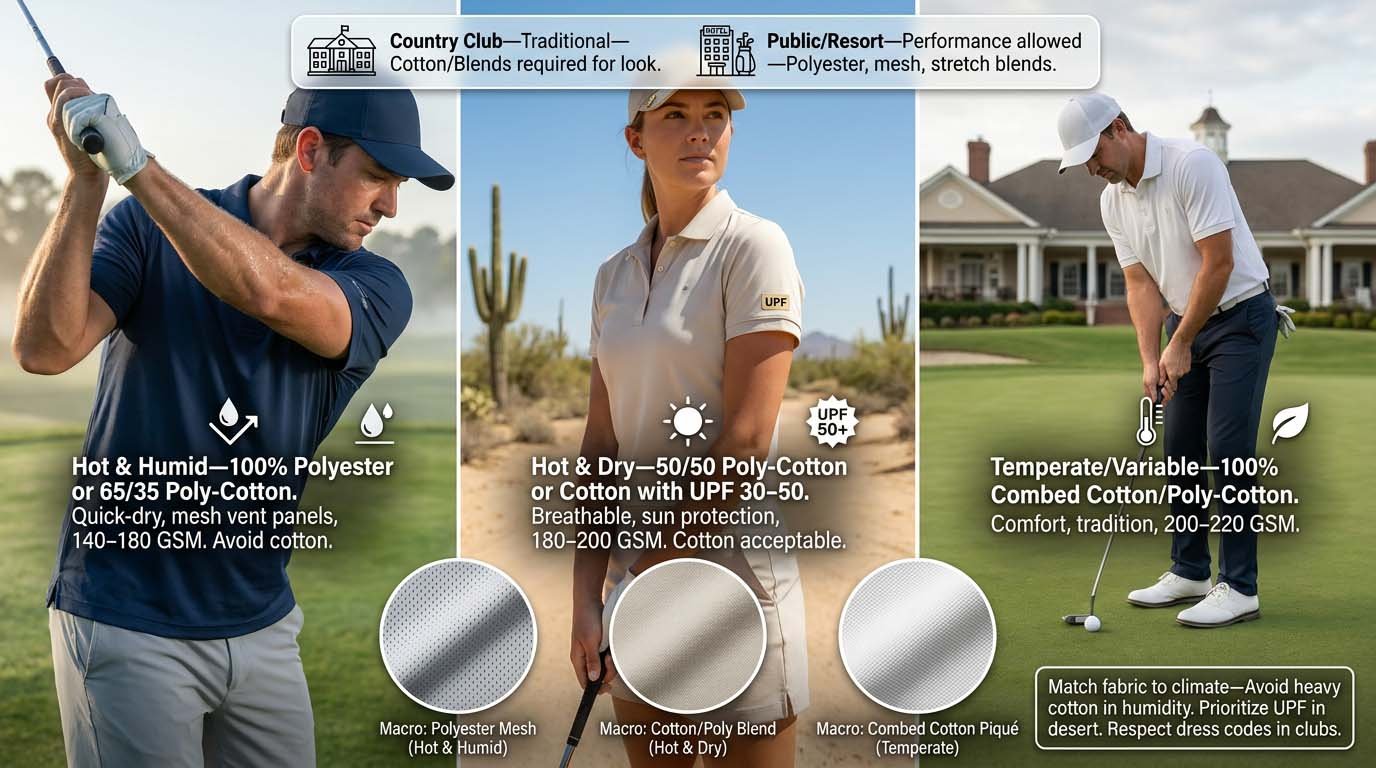 Climate-based fabric selection for golf