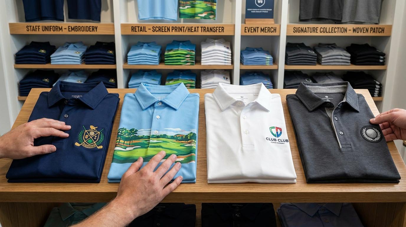 How logo colors, detail level and quantity determine embroidery vs screen print vs heat transfer economics Decoration method selection by design complexity and order volume