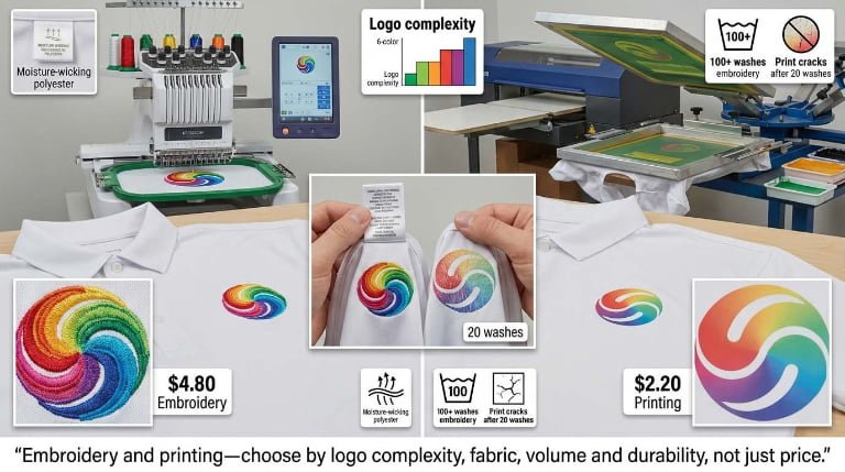 Golf Polo Shirts Logo Customization: Embroidery vs Printing—Pros and Cons