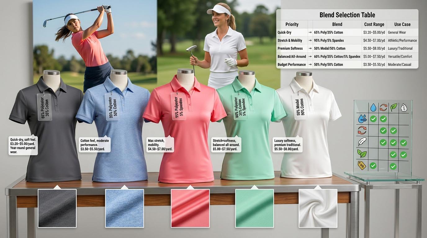 Fabric blend strategies for golf polos