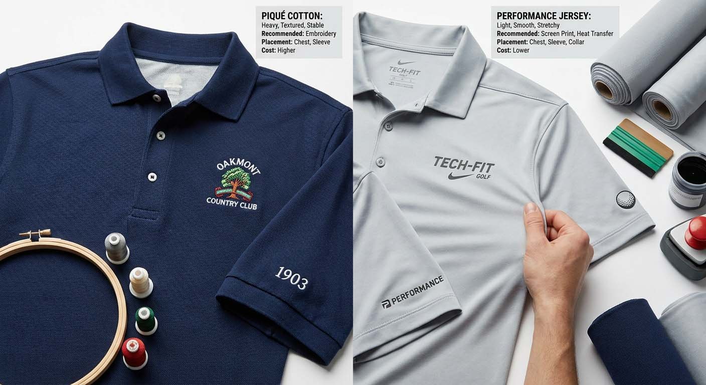 How pique versus jersey fabrics affect embroidery and printing results Fabric compatibility for logo branding
