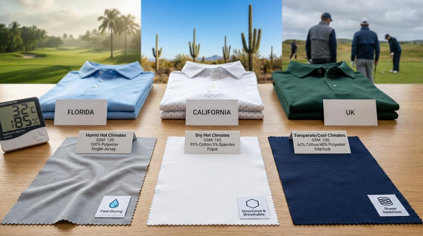 Golf apparel fabric selection by climate