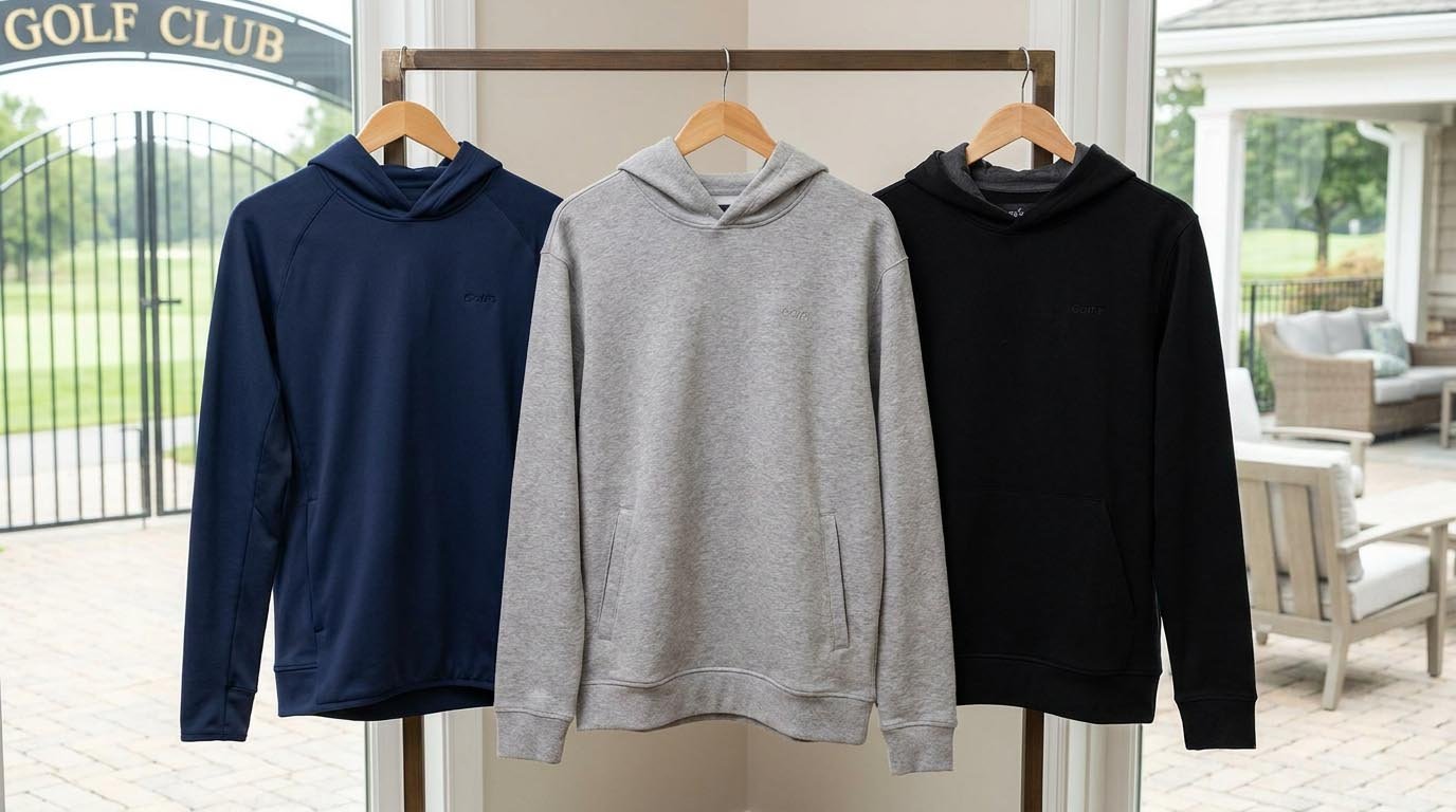 Performance fabrics and mobility features for golf hoodies Golf hoodie fabric construction and fit engineering