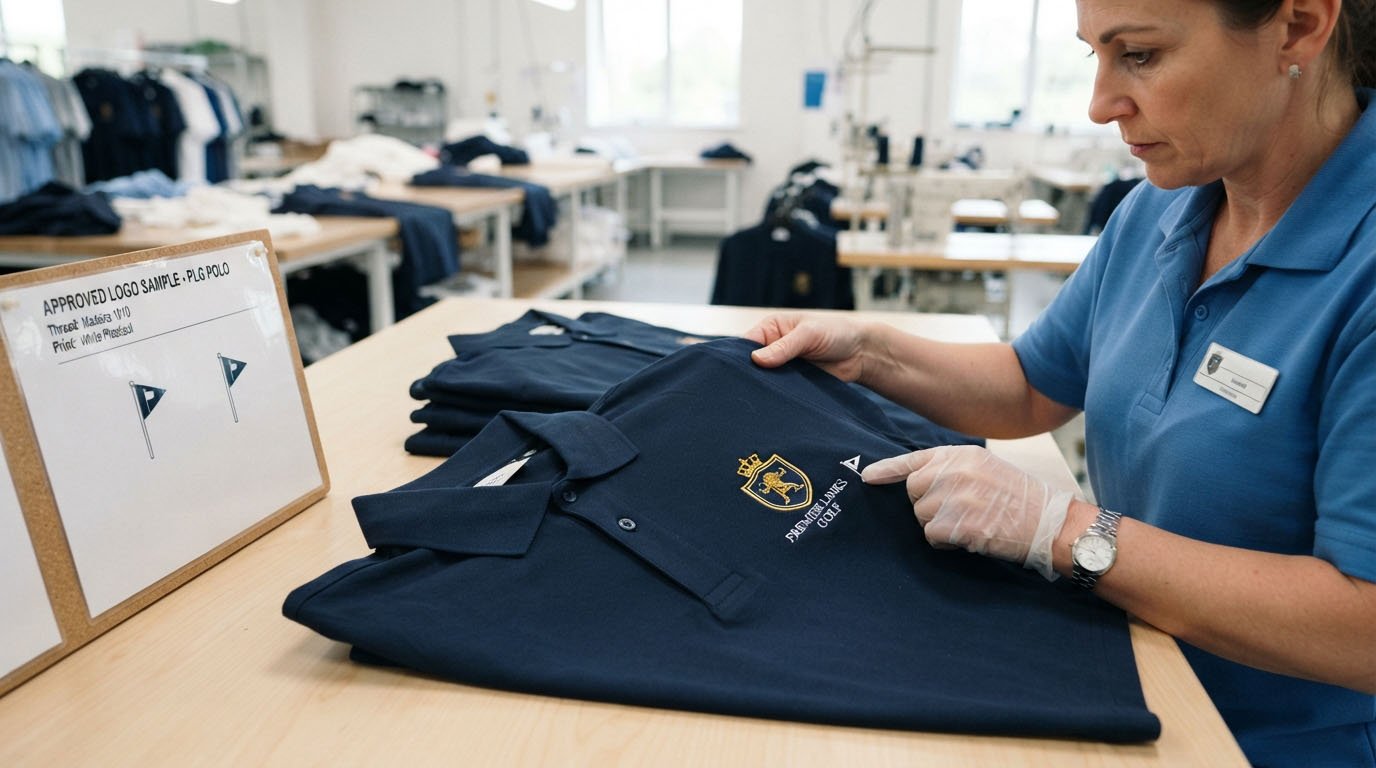 Golf polo embroidery and logo quality inspection