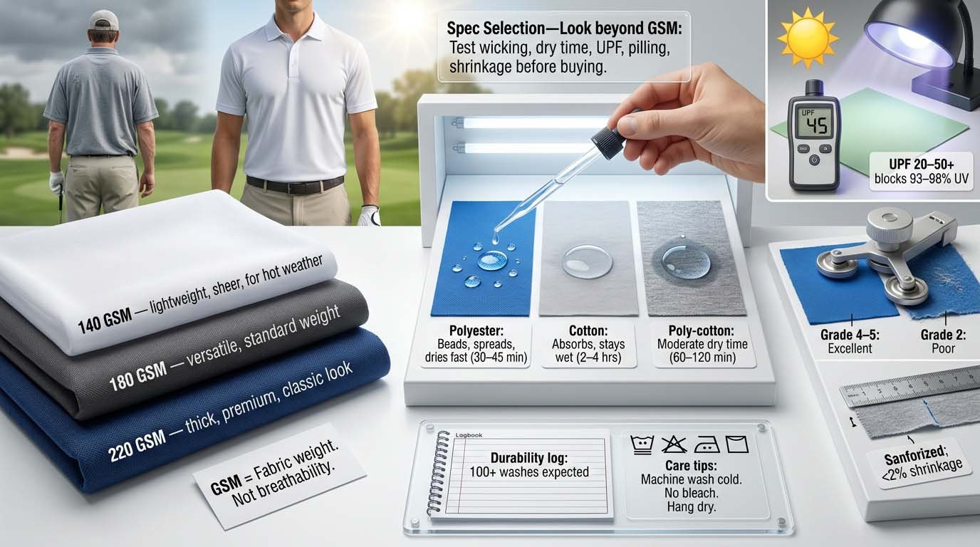 Golf polo fabric testing specifications