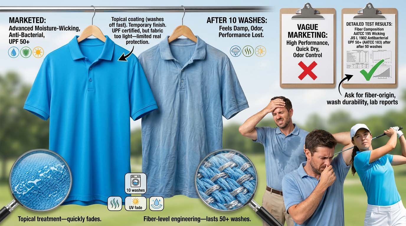 Golf polo performance fabric features comparison