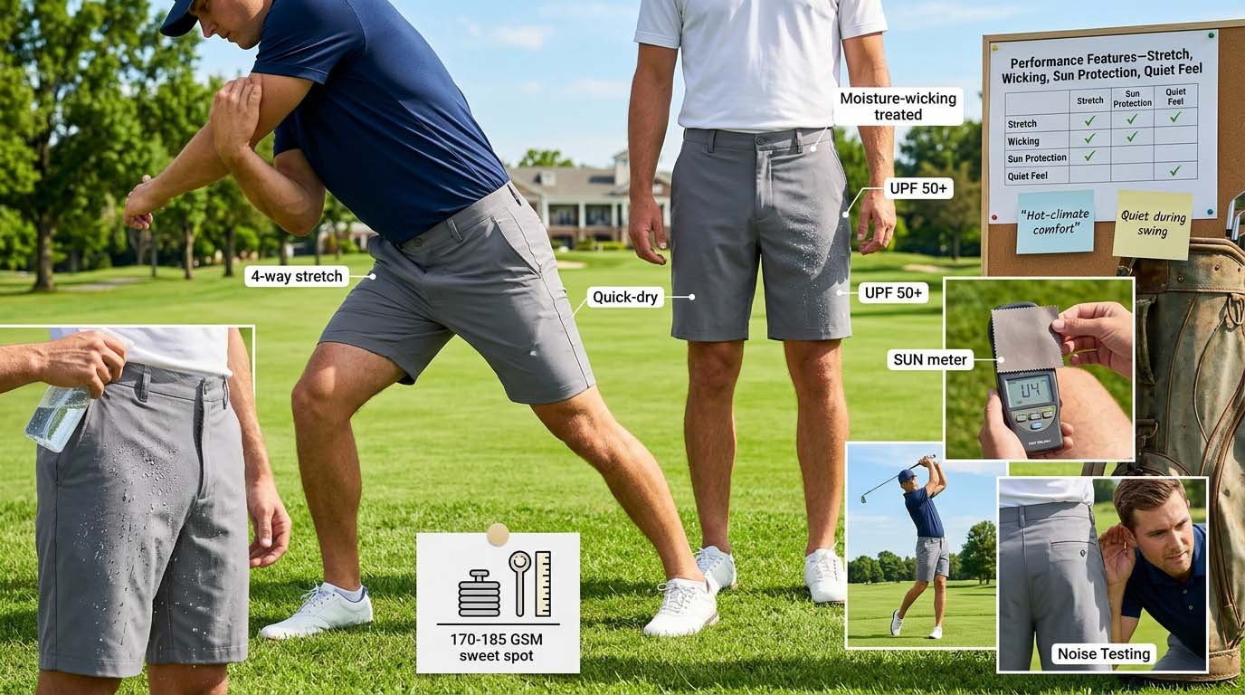 Testing golf shorts performance and mobility Golf shorts fabric and fit testing