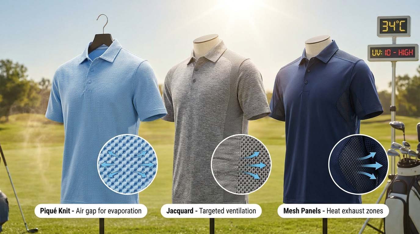 Breathable knit constructions for golf apparel