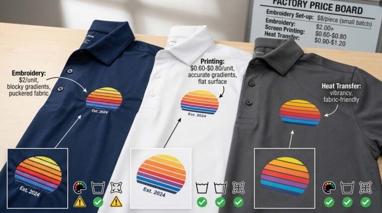 Embroidery, Printing, or Heat Transfer? The Ultimate Comparison for Polo Shirt Logo Branding