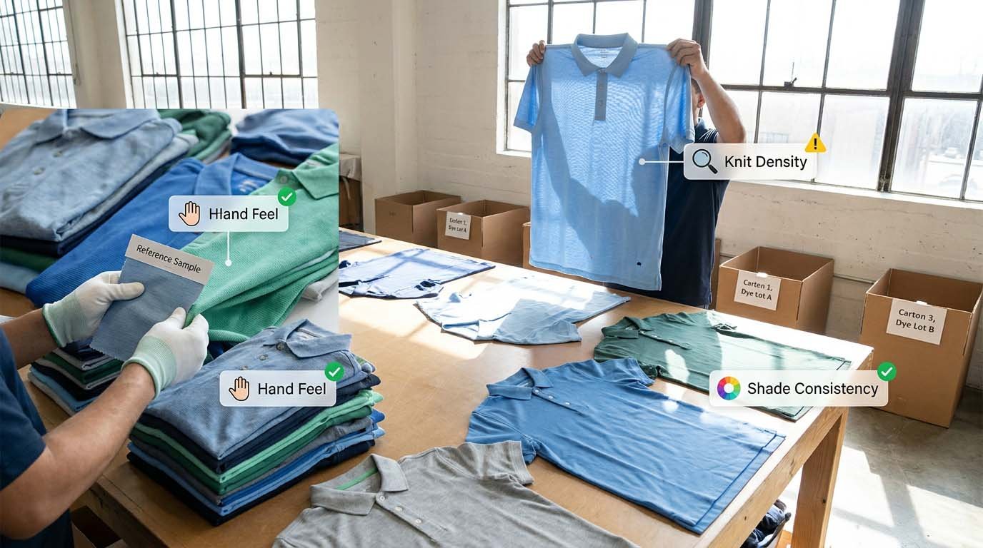 Key inspection zones on polo shirts Quality control inspection points on golf polo