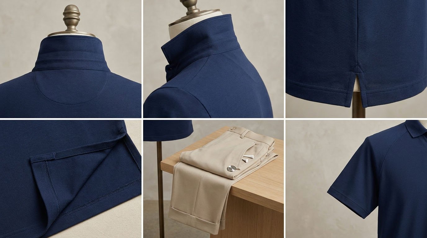 Golf apparel construction details and quality markers