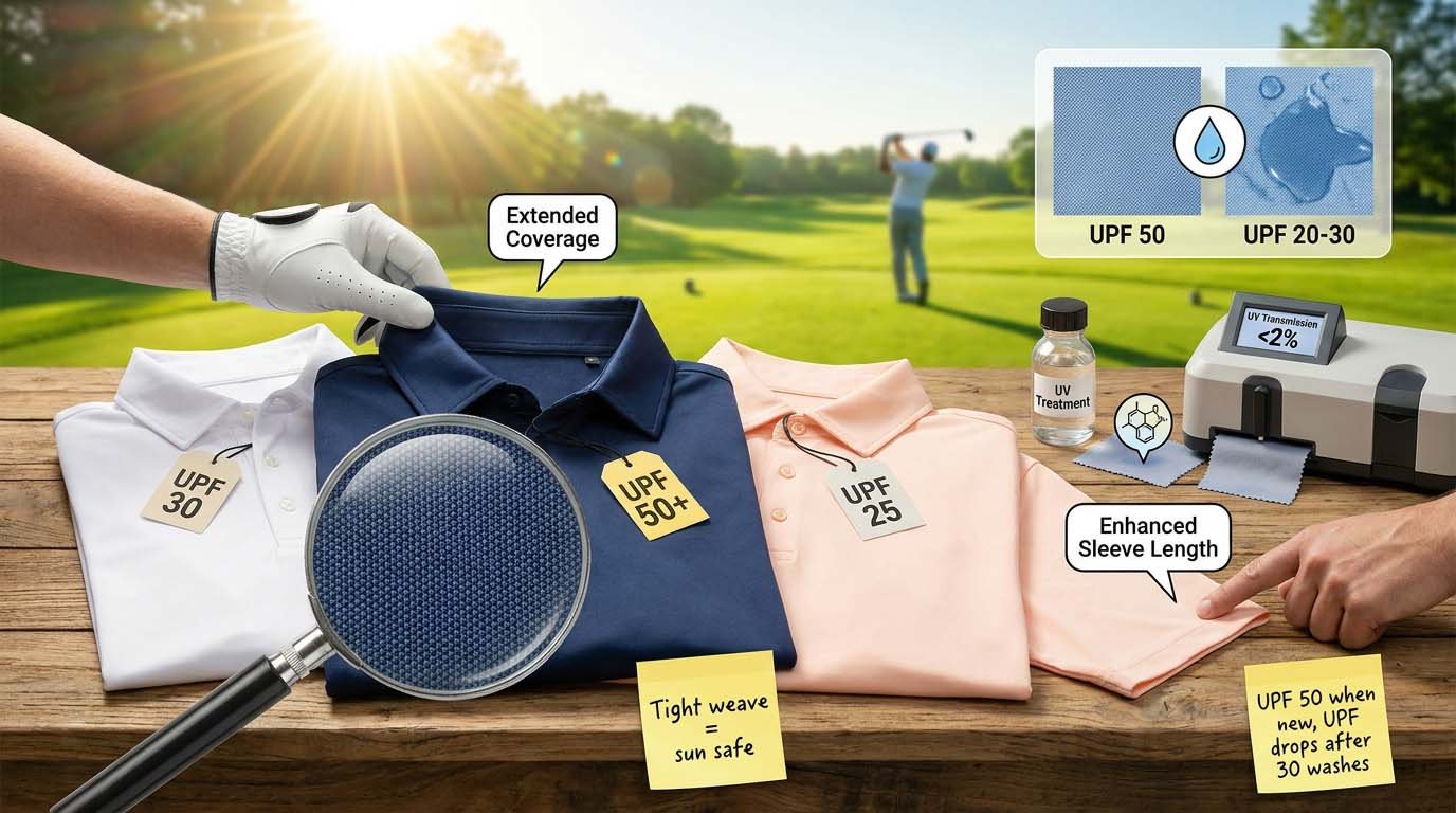 UPF sun protection in golf fabrics