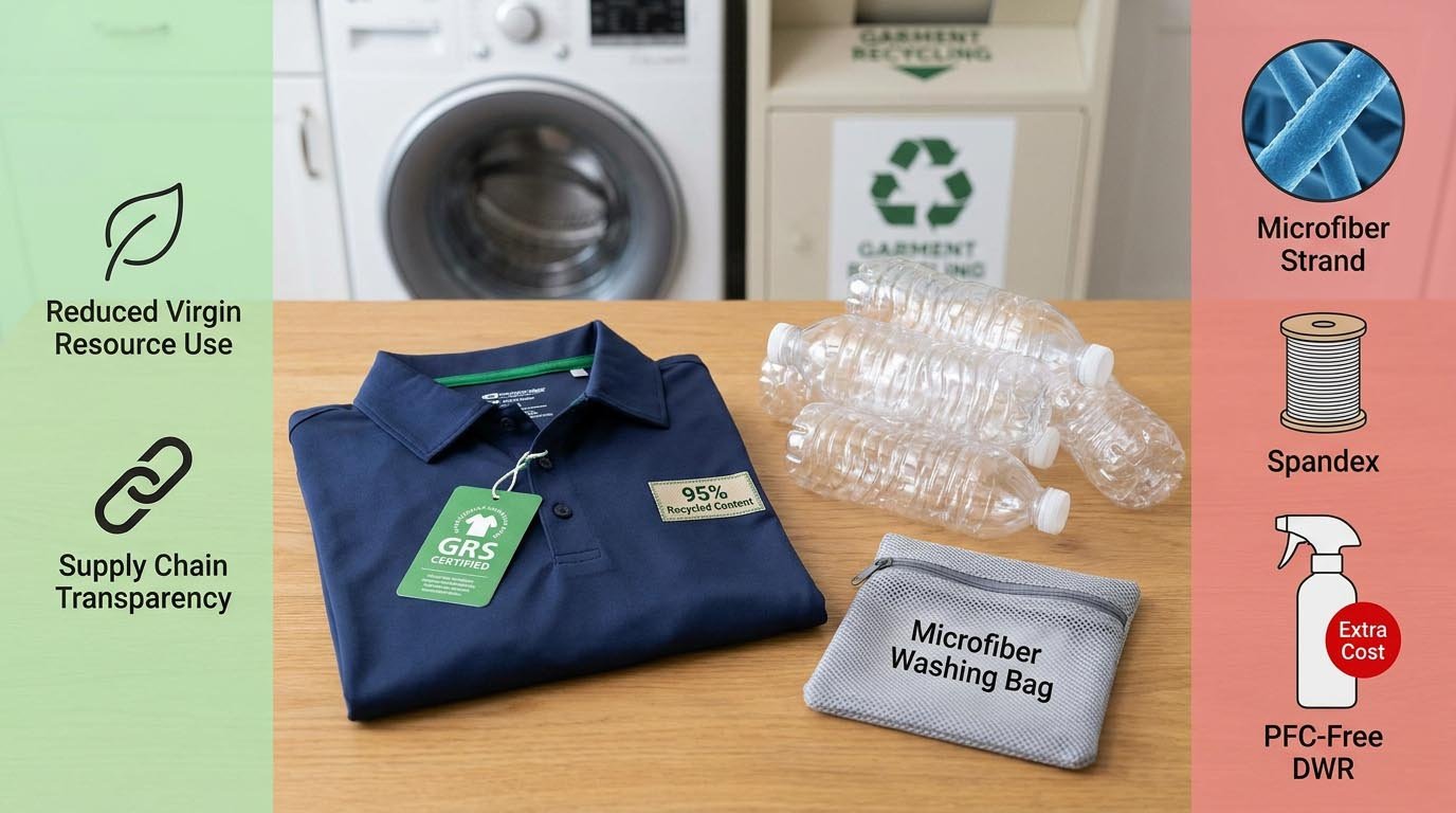 sustainability considerations recycled polyester golf apparel