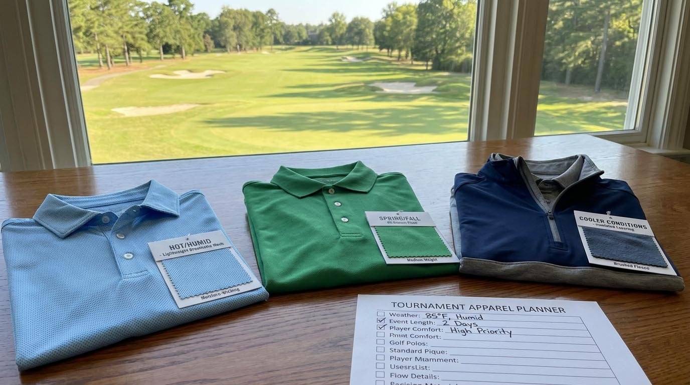 How climate, temperature, and tournament format affect fabric and apparel selection Fabric selection decision tree by climate and event format