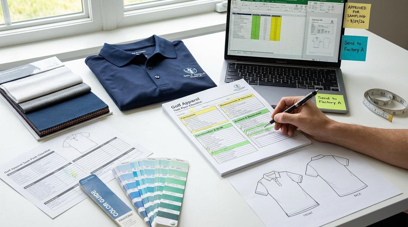 Golf apparel tech pack checklist before sampling Golf apparel tech pack checklist overview