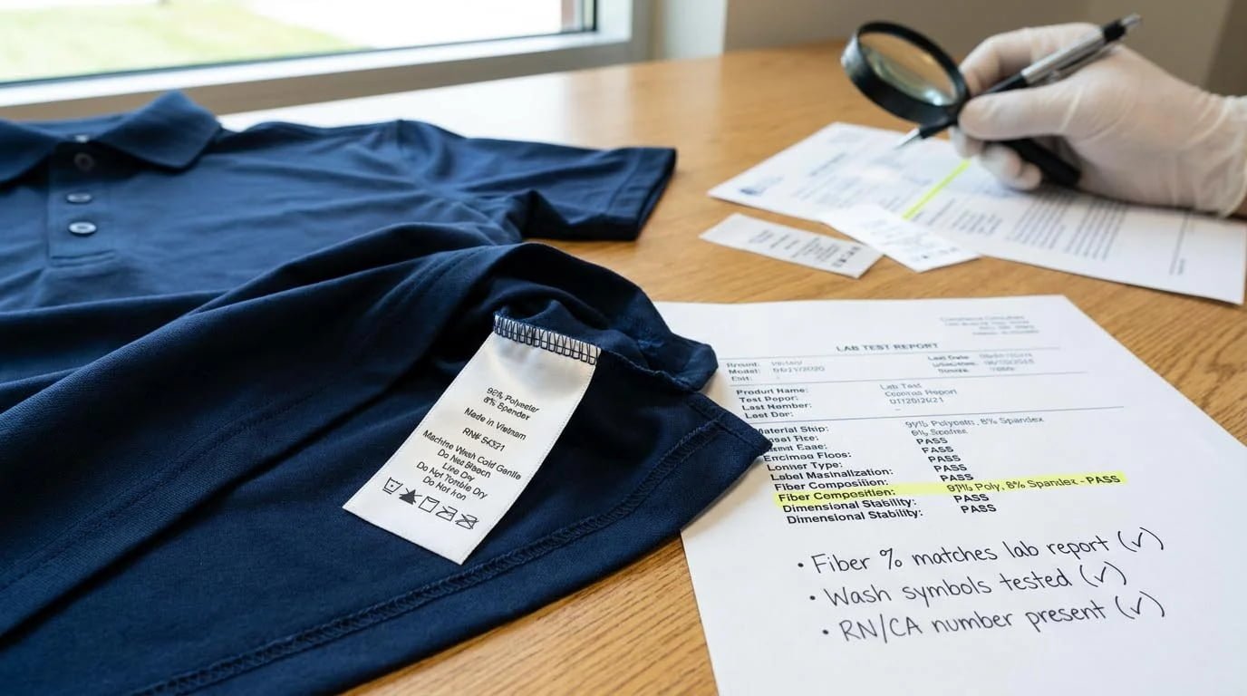 Golf polo care label compliance requirements alt text