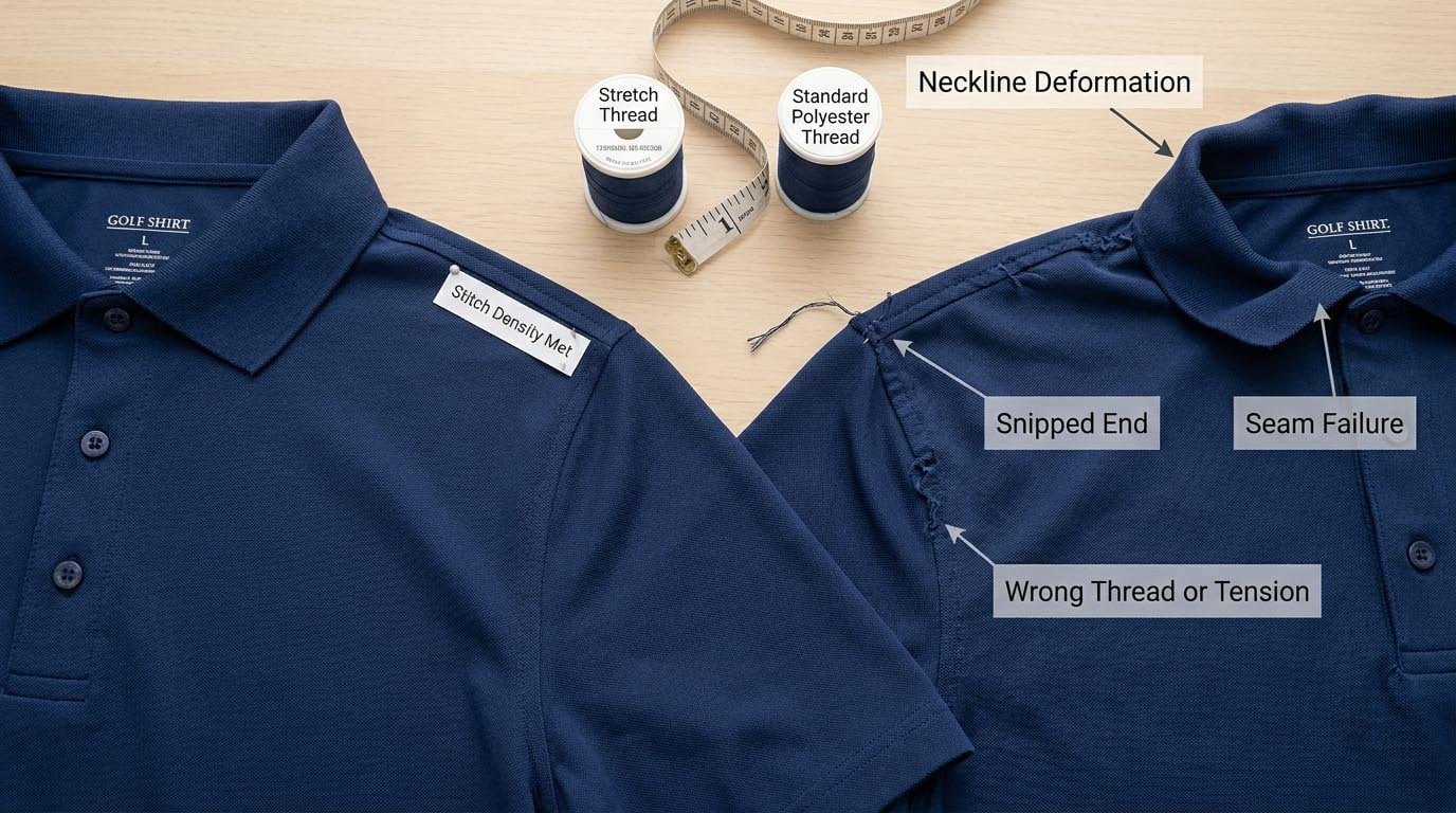 Golf polo shirt seam construction