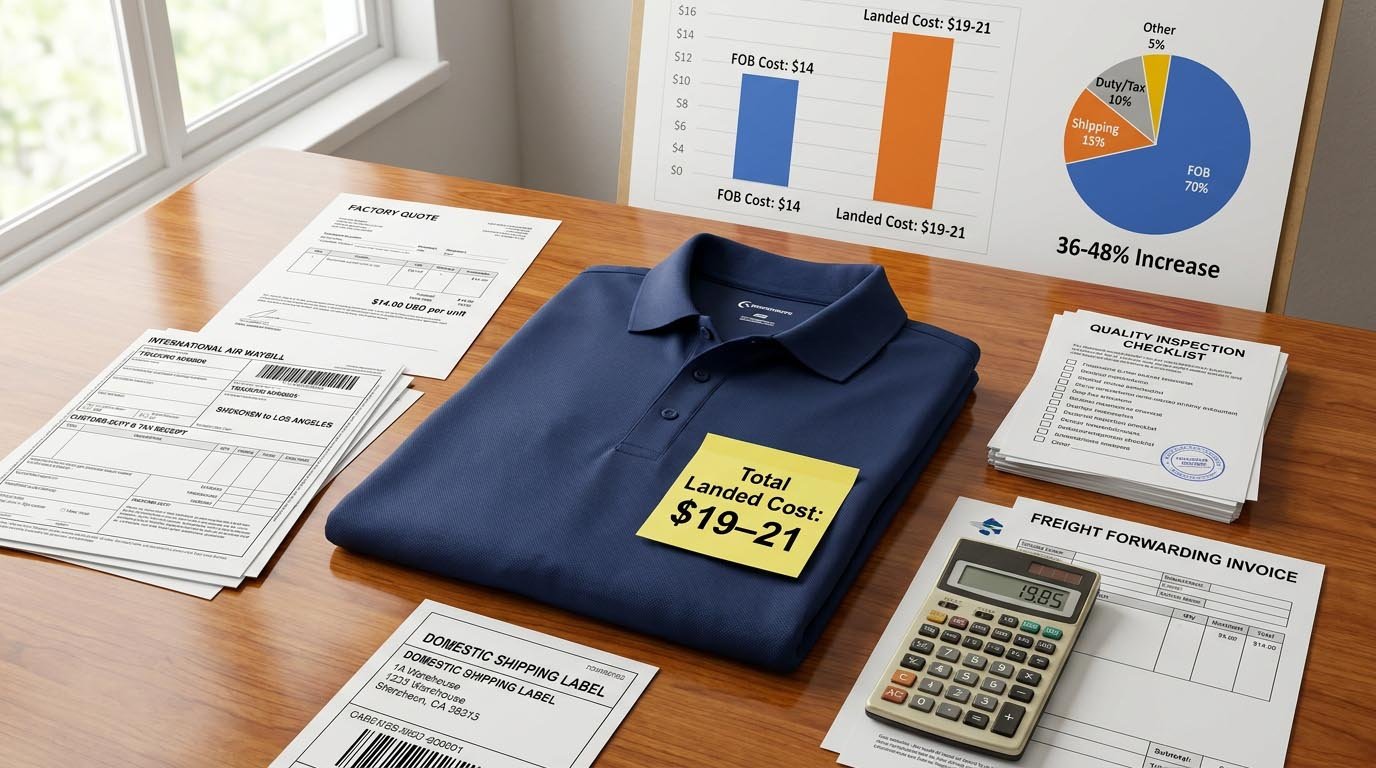 Landed cost breakdown for golf apparel